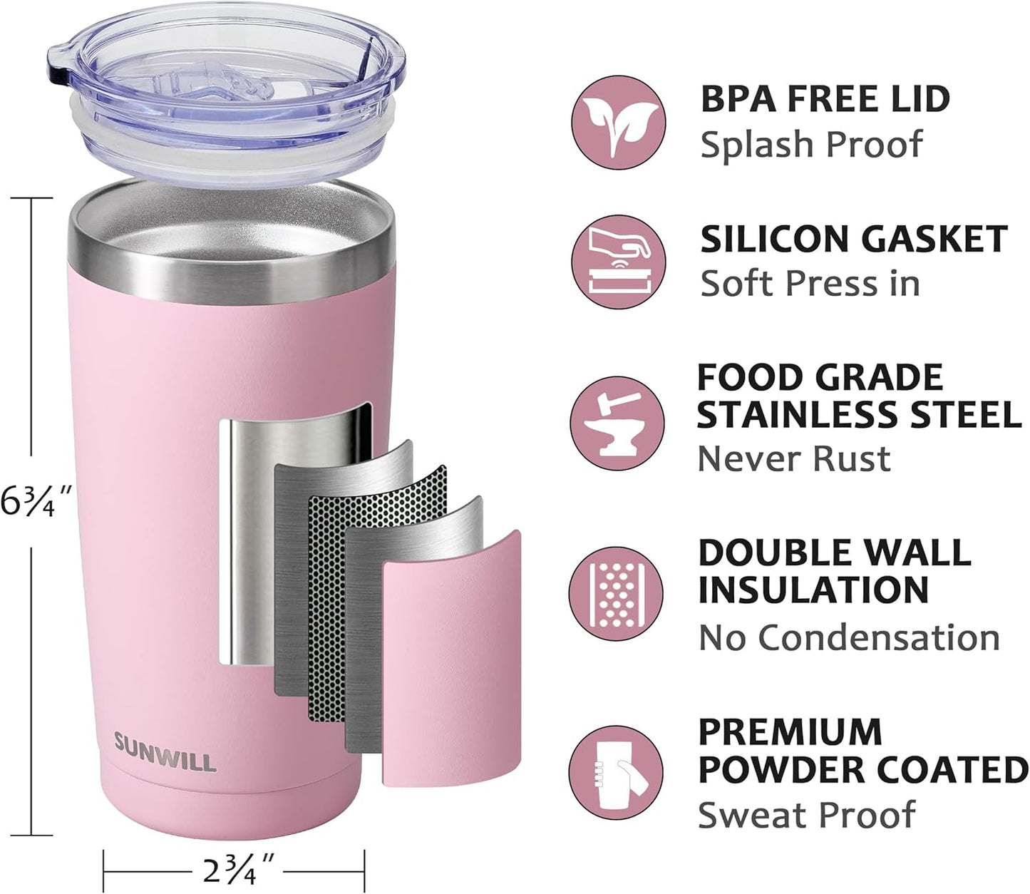 Travel Coffee Tumbler 20 oz, Insulated Mug with Lid, Stainless Steel Cup for Hot and Cold Drinks, Cool Grey