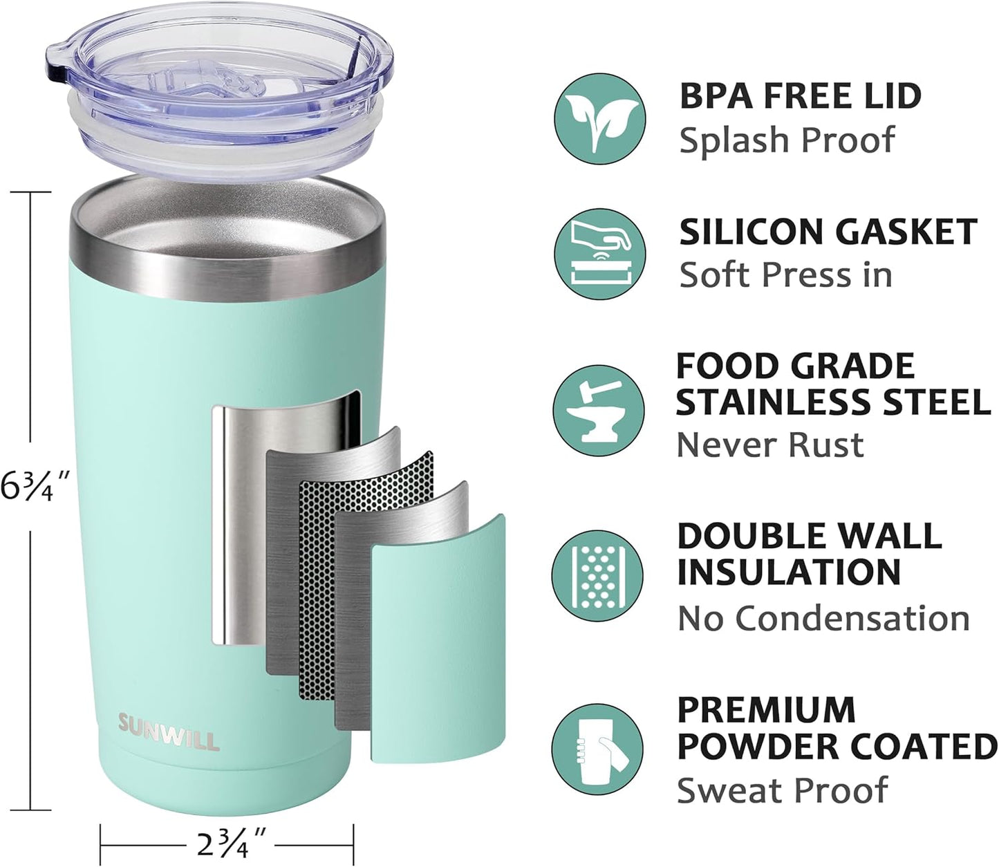 Travel Coffee Tumbler 20 oz, Insulated Mug with Lid, Stainless Steel Cup for Hot and Cold Drinks, Cool Grey