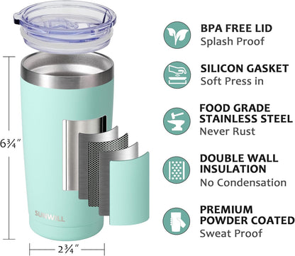 Travel Coffee Tumbler 20 oz, Insulated Mug with Lid, Stainless Steel Cup for Hot and Cold Drinks, Cool Grey