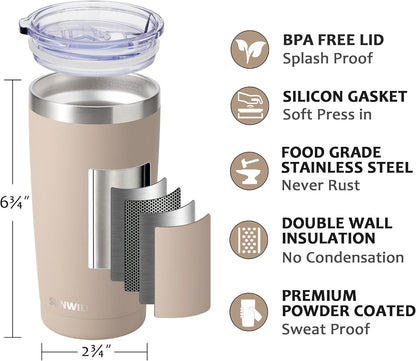 Travel Coffee Tumbler 20 oz, Insulated Mug with Lid, Stainless Steel Cup for Hot and Cold Drinks, Cool Grey