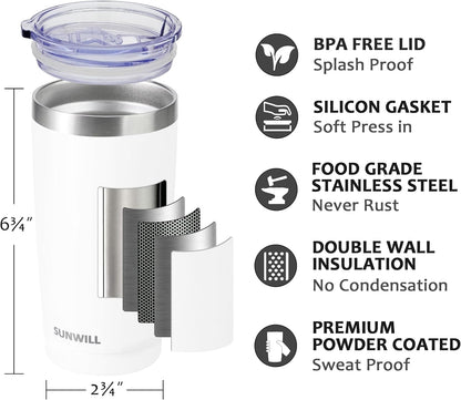Travel Coffee Tumbler 20 oz, Insulated Mug with Lid, Stainless Steel Cup for Hot and Cold Drinks, Cool Grey