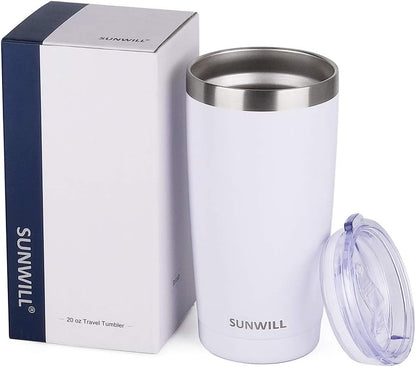 Travel Coffee Tumbler 20 oz, Insulated Mug with Lid, Stainless Steel Cup for Hot and Cold Drinks, Cool Grey