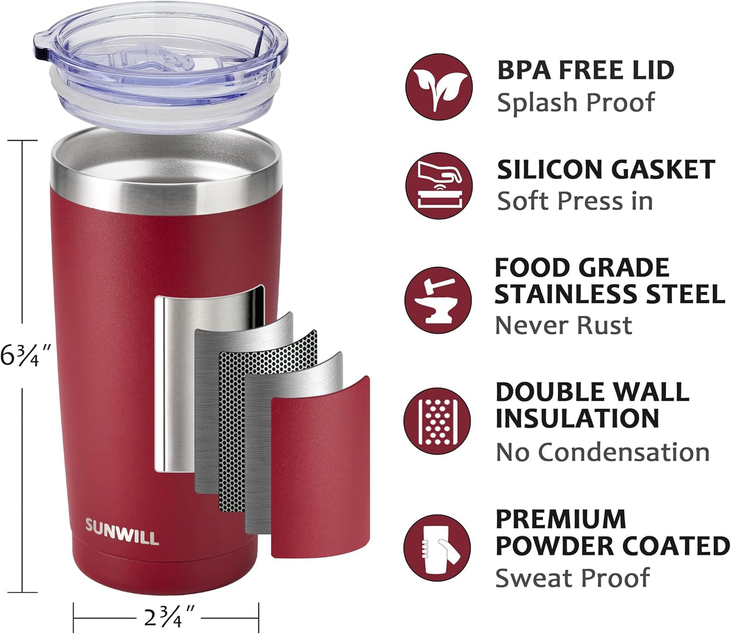 Travel Coffee Tumbler 20 oz, Insulated Mug with Lid, Stainless Steel Cup for Hot and Cold Drinks, Cool Grey