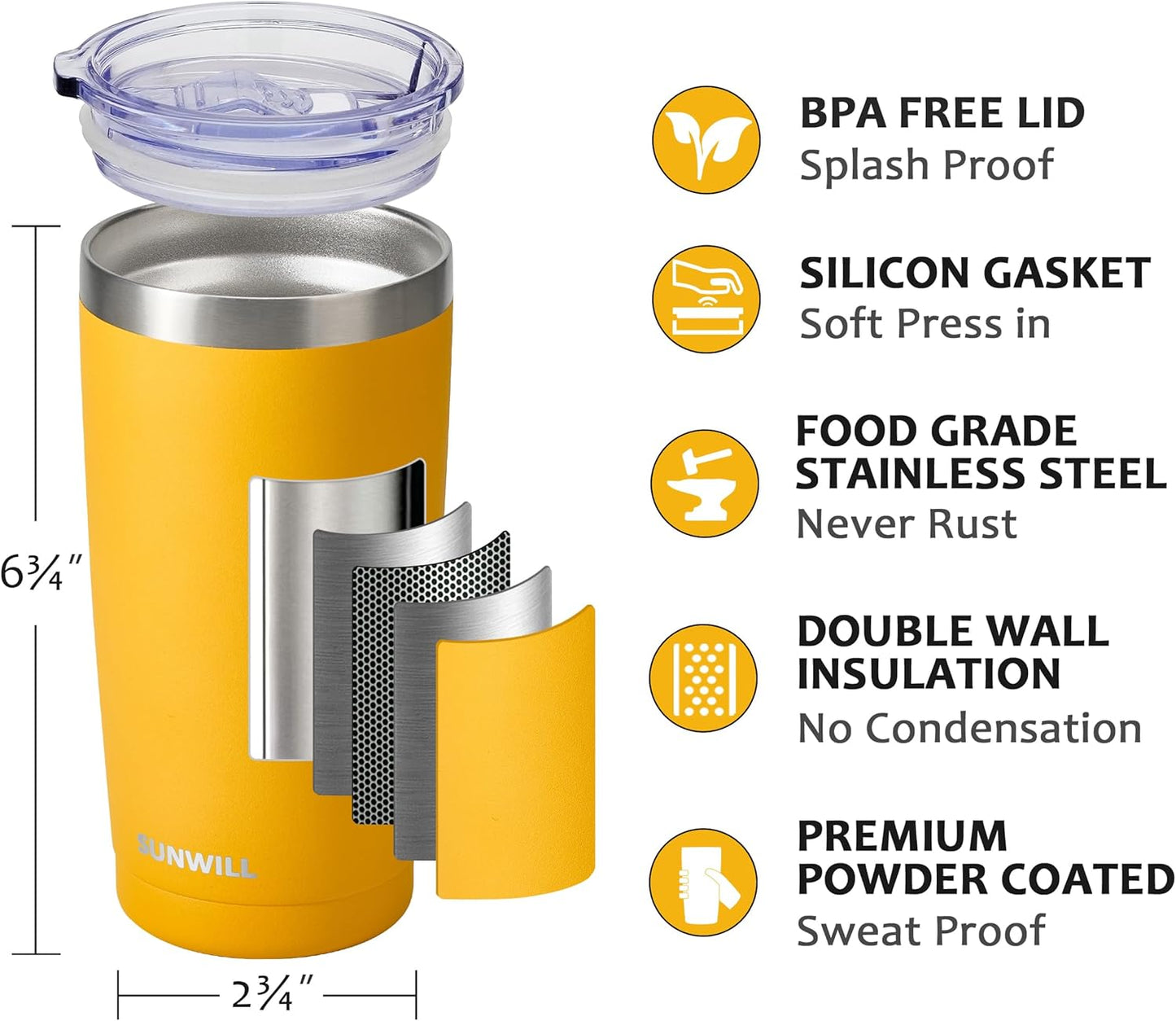 Travel Coffee Tumbler 20 oz, Insulated Mug with Lid, Stainless Steel Cup for Hot and Cold Drinks, Cool Grey