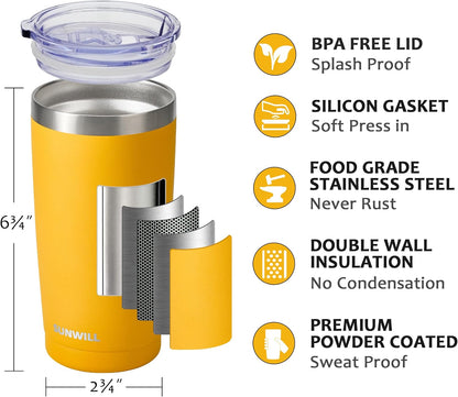 Travel Coffee Tumbler 20 oz, Insulated Mug with Lid, Stainless Steel Cup for Hot and Cold Drinks, Cool Grey