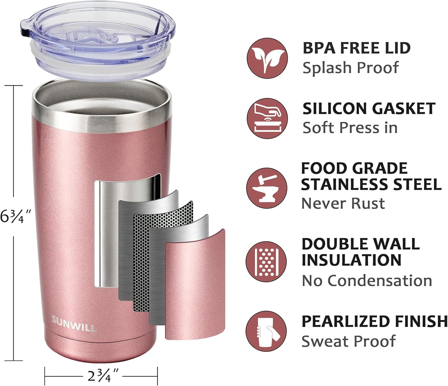Travel Coffee Tumbler 20 oz, Insulated Mug with Lid, Stainless Steel Cup for Hot and Cold Drinks, Cool Grey