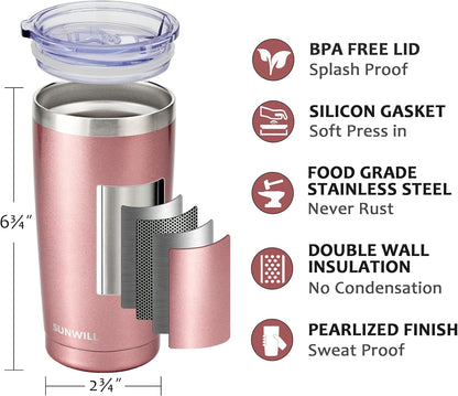 Travel Coffee Tumbler 20 oz, Insulated Mug with Lid, Stainless Steel Cup for Hot and Cold Drinks, Cool Grey