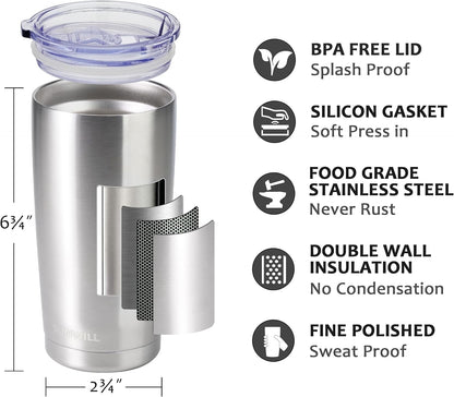 Travel Coffee Tumbler 20 oz, Insulated Mug with Lid, Stainless Steel Cup for Hot and Cold Drinks, Cool Grey