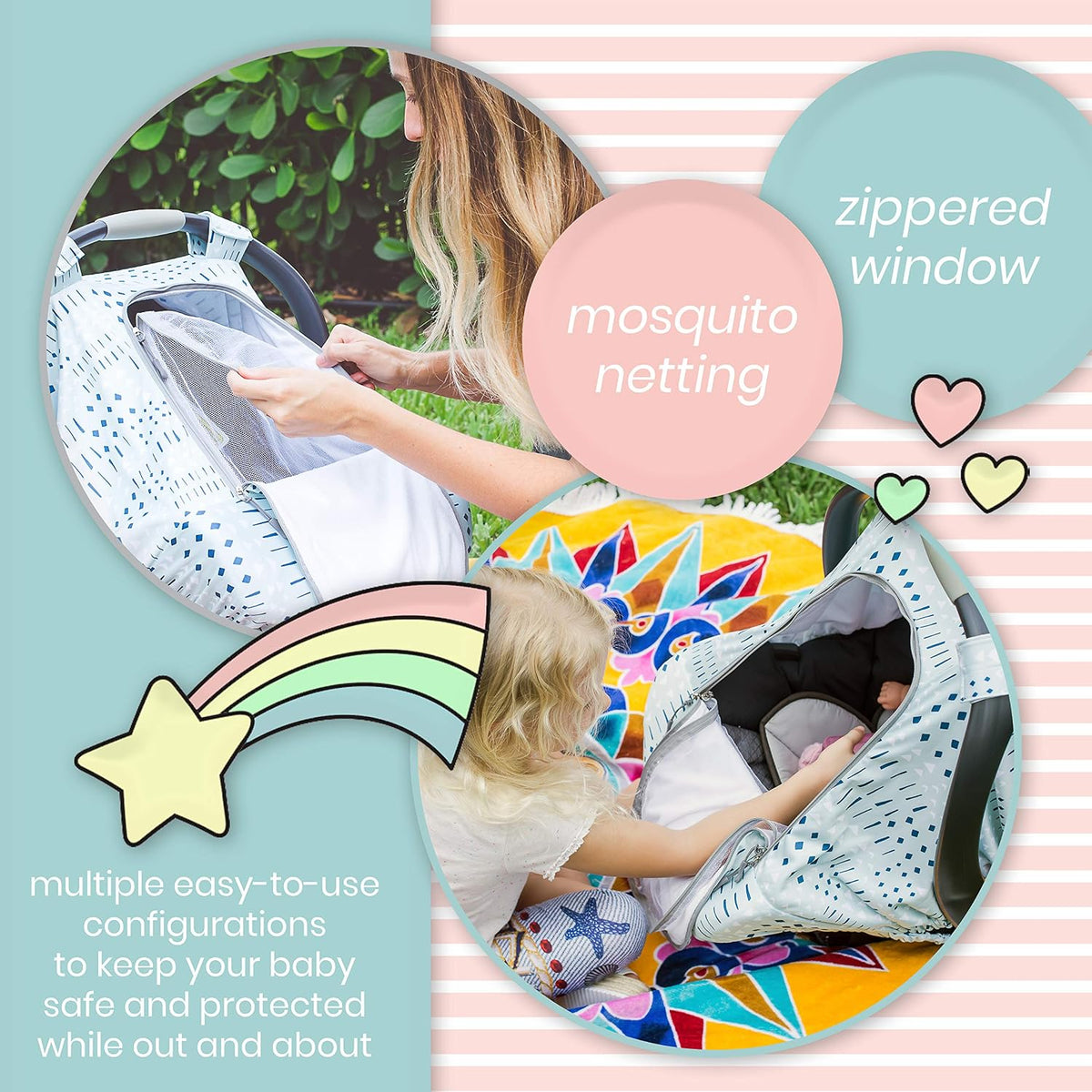Car Seat Canopy Stroller Covers for Infant Boy and Girl Babies Stretchy and Kick Proof with Net Multi Use Soft and Breathable (Teal)