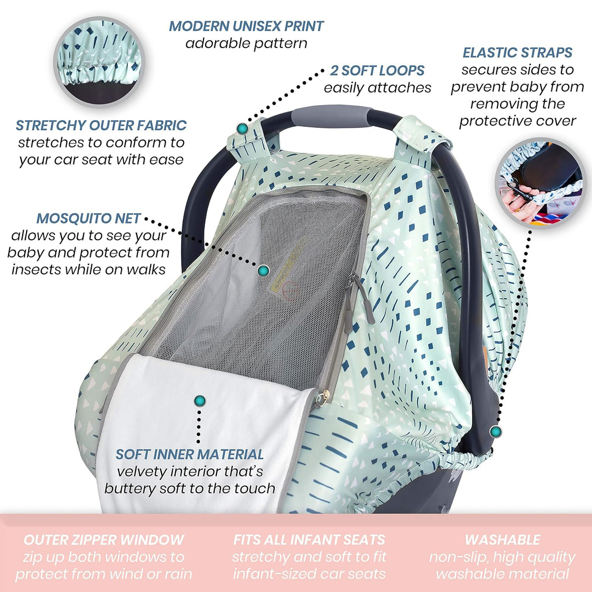 Car Seat Canopy Stroller Covers for Infant Boy and Girl Babies Stretchy and Kick Proof with Net Multi Use Soft and Breathable (Teal)