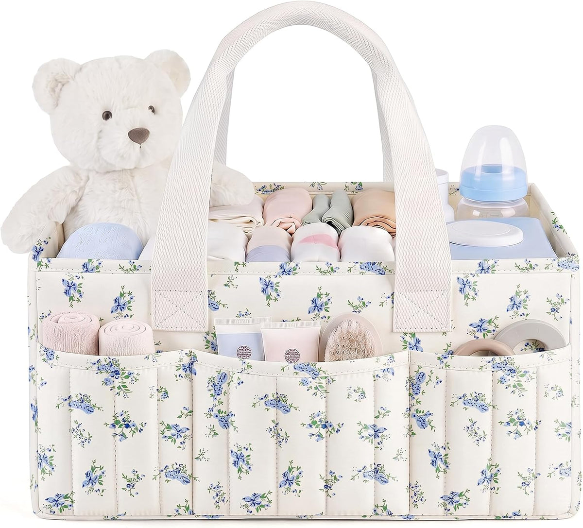 Corduroy Baby Diaper Caddy Organizer with Lid, Gift Basket for Baby Shower