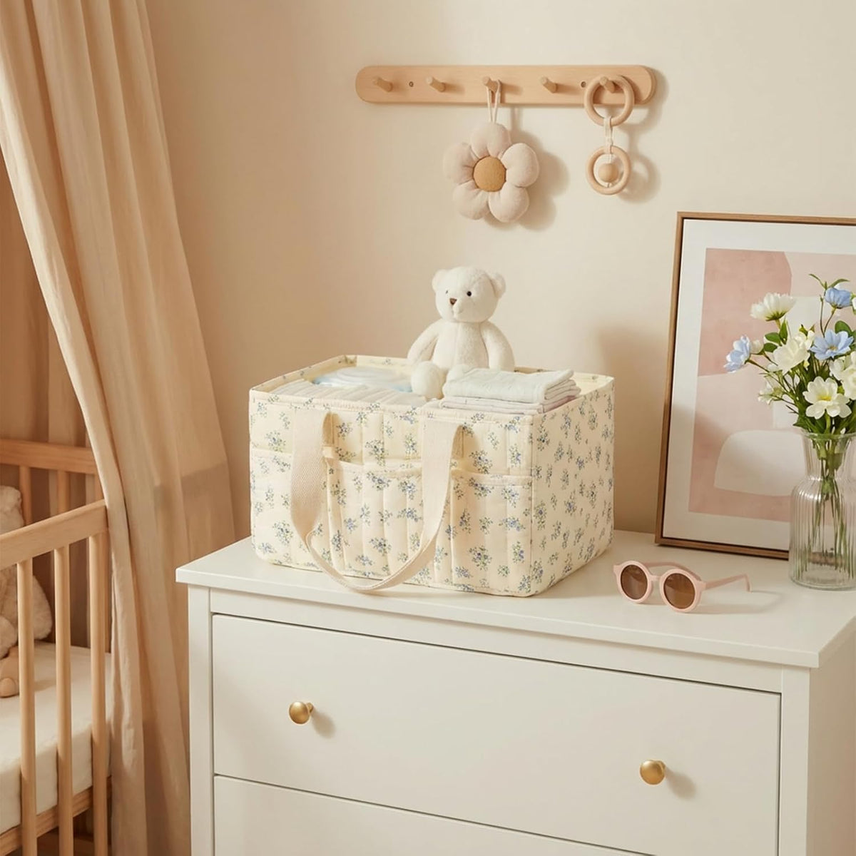 Corduroy Baby Diaper Caddy Organizer with Lid, Gift Basket for Baby Shower