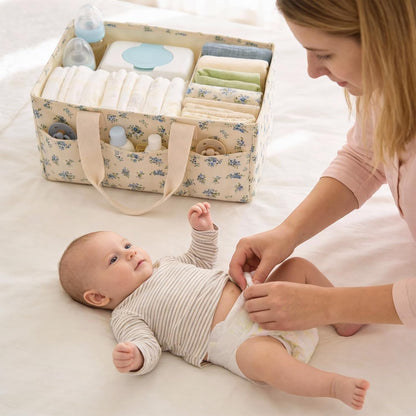 Corduroy Baby Diaper Caddy Organizer with Lid, Gift Basket for Baby Shower