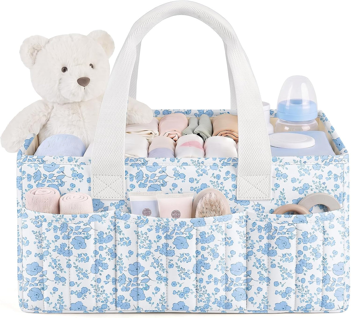 Corduroy Baby Diaper Caddy Organizer with Lid, Gift Basket for Baby Shower