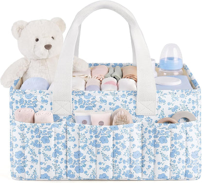 Corduroy Baby Diaper Caddy Organizer with Lid, Gift Basket for Baby Shower
