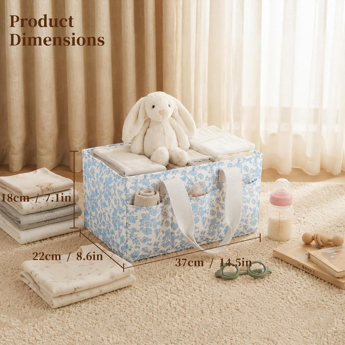 Corduroy Baby Diaper Caddy Organizer with Lid, Gift Basket for Baby Shower