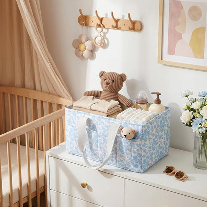 Corduroy Baby Diaper Caddy Organizer with Lid, Gift Basket for Baby Shower