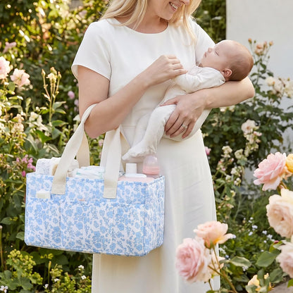Corduroy Baby Diaper Caddy Organizer with Lid, Gift Basket for Baby Shower