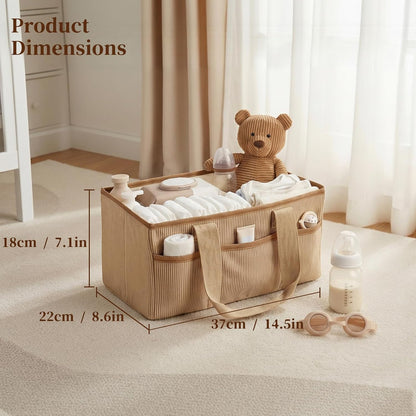 Corduroy Baby Diaper Caddy Organizer with Lid, Gift Basket for Baby Shower