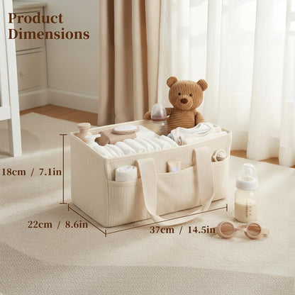 Corduroy Baby Diaper Caddy Organizer with Lid, Gift Basket for Baby Shower