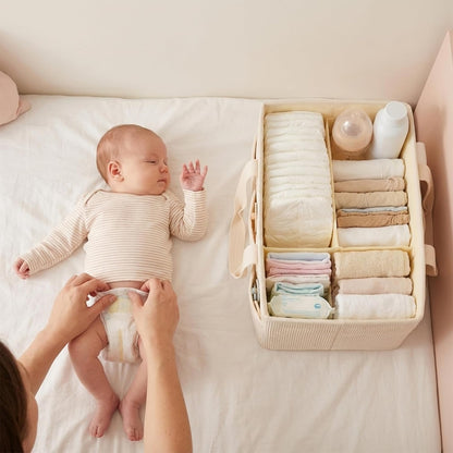 Corduroy Baby Diaper Caddy Organizer with Lid, Gift Basket for Baby Shower