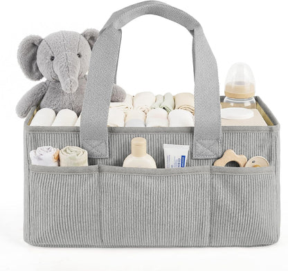 Corduroy Baby Diaper Caddy Organizer with Lid, Gift Basket for Baby Shower
