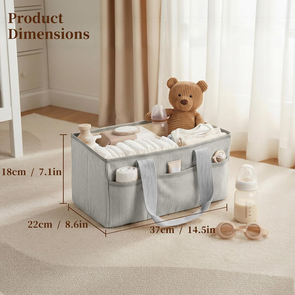 Corduroy Baby Diaper Caddy Organizer with Lid, Gift Basket for Baby Shower