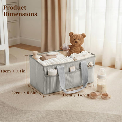 Corduroy Baby Diaper Caddy Organizer with Lid, Gift Basket for Baby Shower