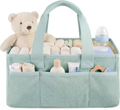 Corduroy Baby Diaper Caddy Organizer with Lid, Gift Basket for Baby Shower