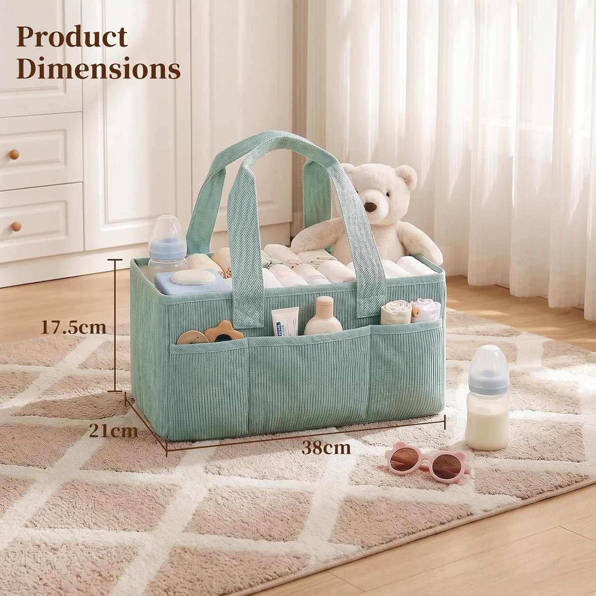 Corduroy Baby Diaper Caddy Organizer with Lid, Gift Basket for Baby Shower