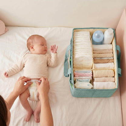 Corduroy Baby Diaper Caddy Organizer with Lid, Gift Basket for Baby Shower