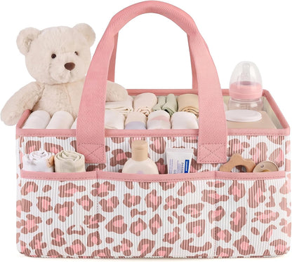 Corduroy Baby Diaper Caddy Organizer with Lid, Gift Basket for Baby Shower