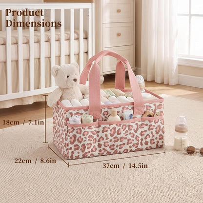 Corduroy Baby Diaper Caddy Organizer with Lid, Gift Basket for Baby Shower