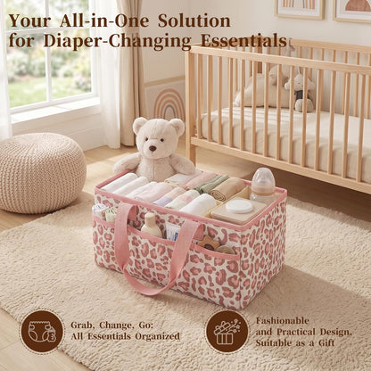 Corduroy Baby Diaper Caddy Organizer with Lid, Gift Basket for Baby Shower