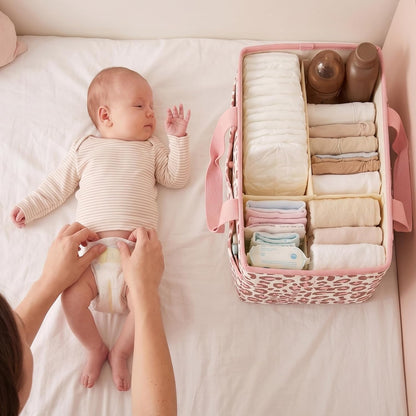 Corduroy Baby Diaper Caddy Organizer with Lid, Gift Basket for Baby Shower