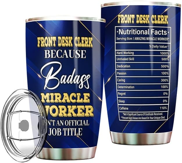 Front Desk Clerk Tumbler Stainless Steel 20oz With Lid, Gifts Bulks For Office Women Men Work Friends Coworker, Driking Coffee Cup For Birthday Christmas