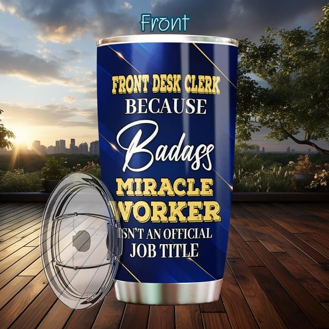 Front Desk Clerk Tumbler Stainless Steel 20oz With Lid, Gifts Bulks For Office Women Men Work Friends Coworker, Driking Coffee Cup For Birthday Christmas