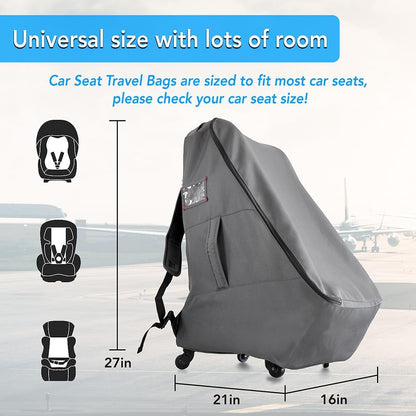 Car Seat Travel Bag With Wheels - Padded Airplane Bag - Grey