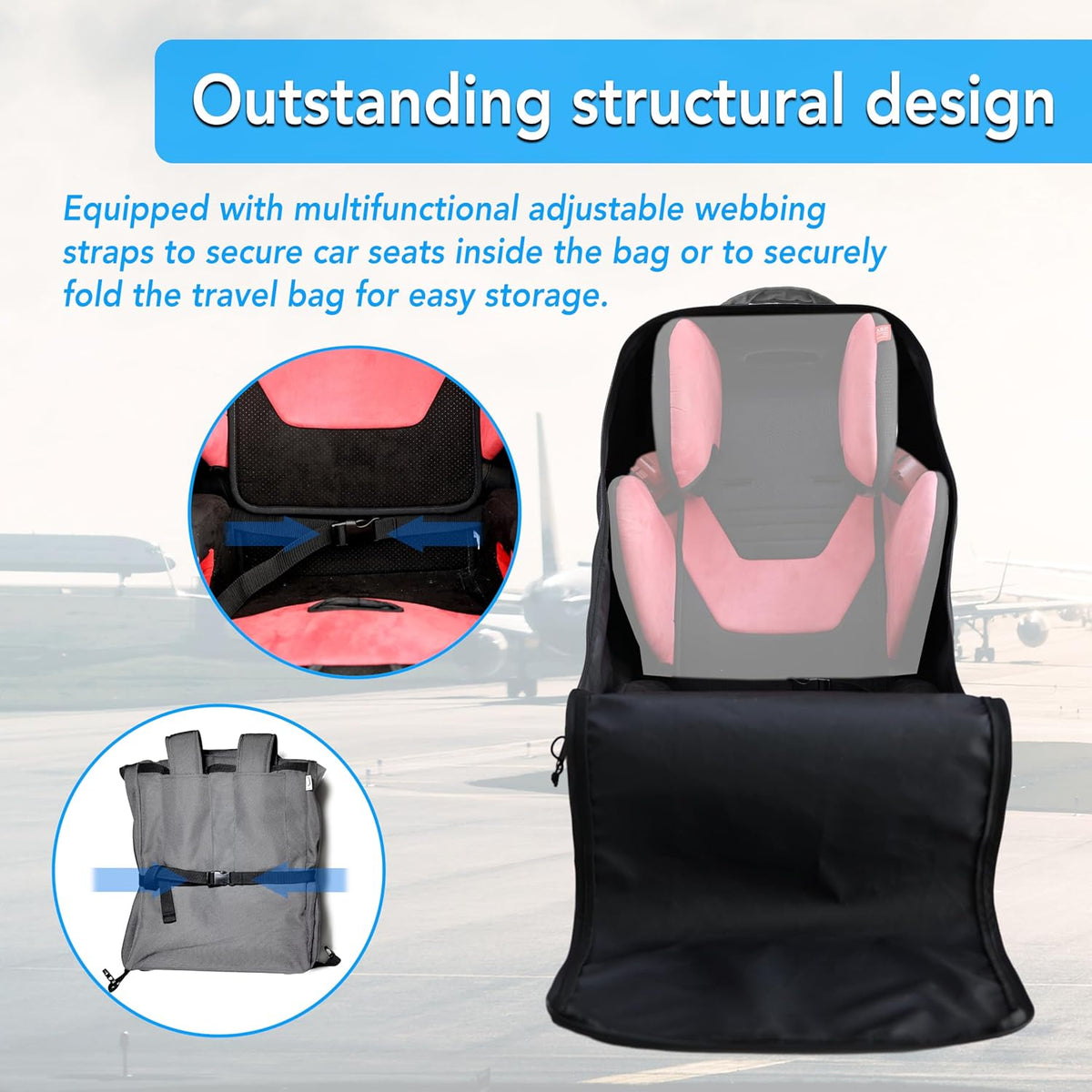 Car Seat Travel Bag With Wheels - Padded Airplane Bag - Grey