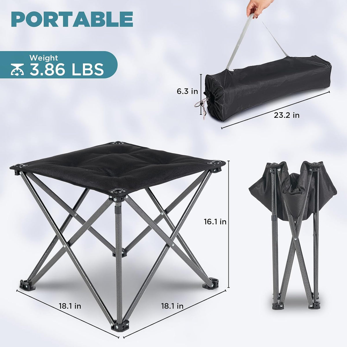 Folding Camping Stool, 18.1 Inch Oversized Foot Rest Stools 330Lbs