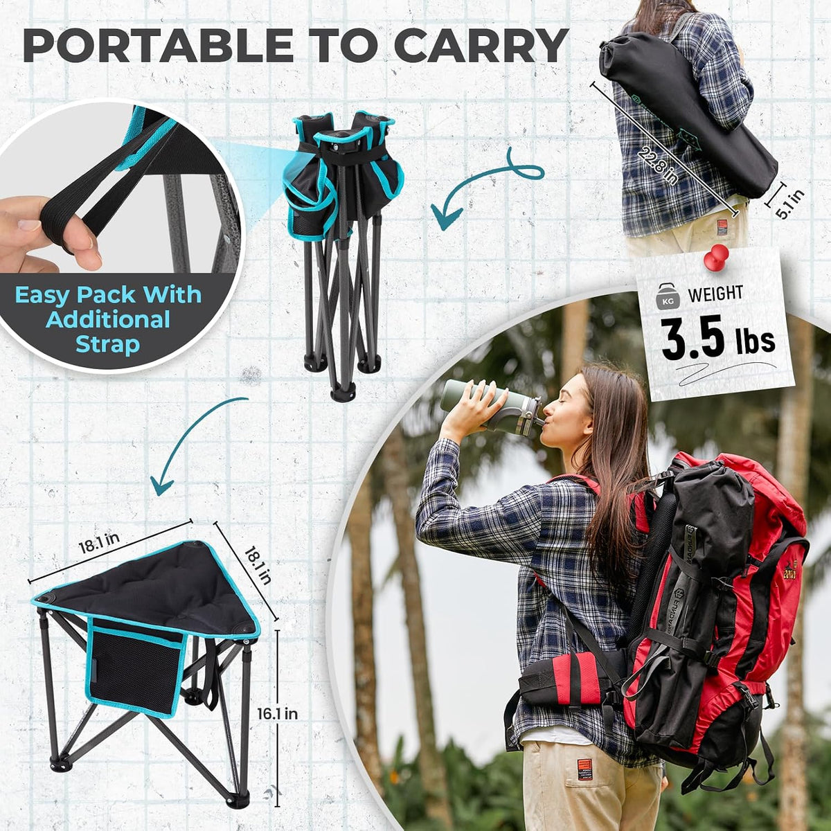 Folding Camping Stool, 18.1 Inch Oversized Foot Rest Stools 330Lbs