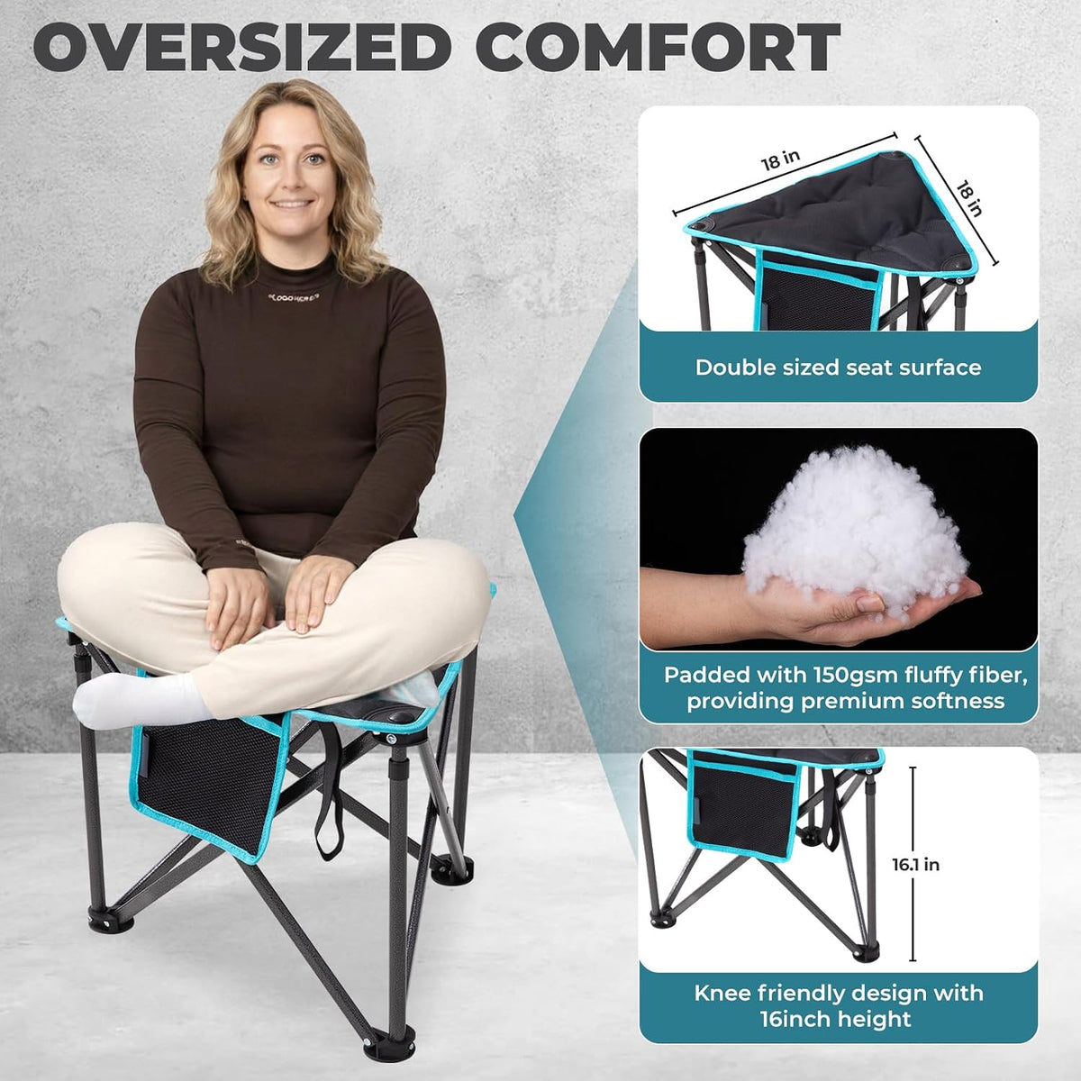 Folding Camping Stool, 18.1 Inch Oversized Foot Rest Stools 330Lbs