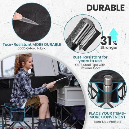 Folding Camping Stool, 18.1 Inch Oversized Foot Rest Stools 330Lbs