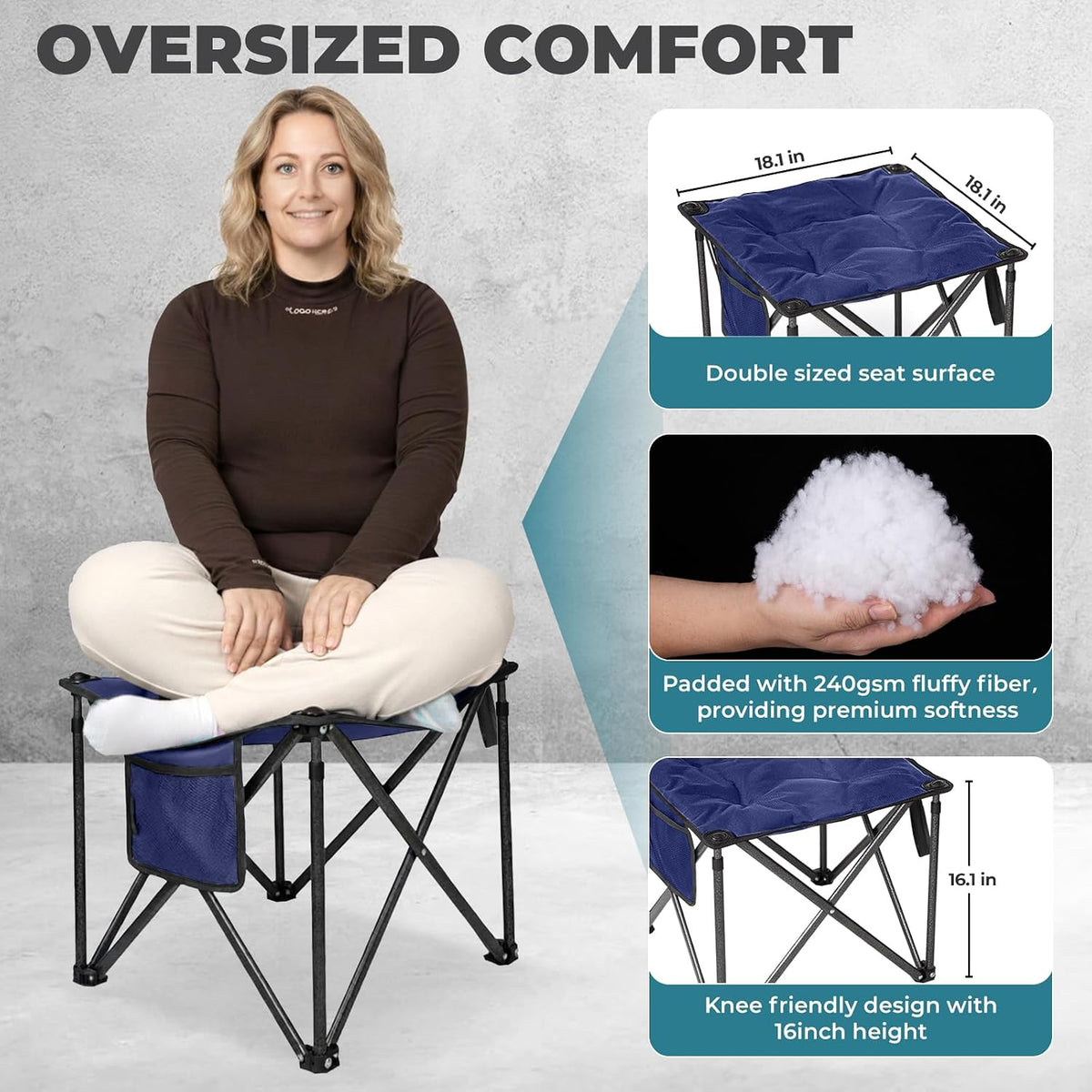 Folding Camping Stool, 18.1 Inch Oversized Foot Rest Stools 330Lbs