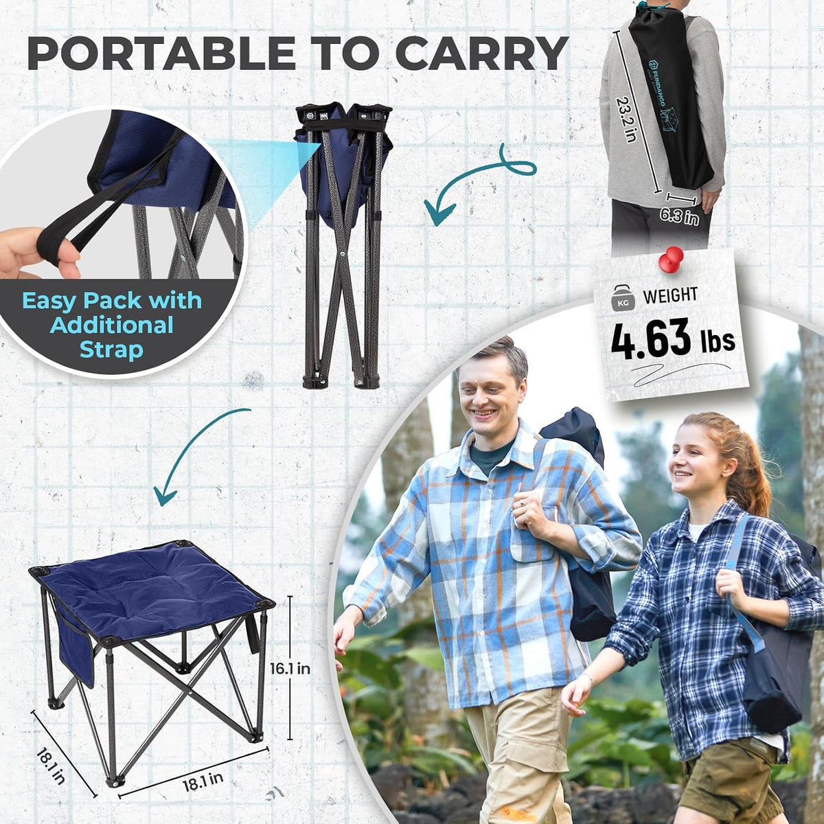 Folding Camping Stool, 18.1 Inch Oversized Foot Rest Stools 330Lbs