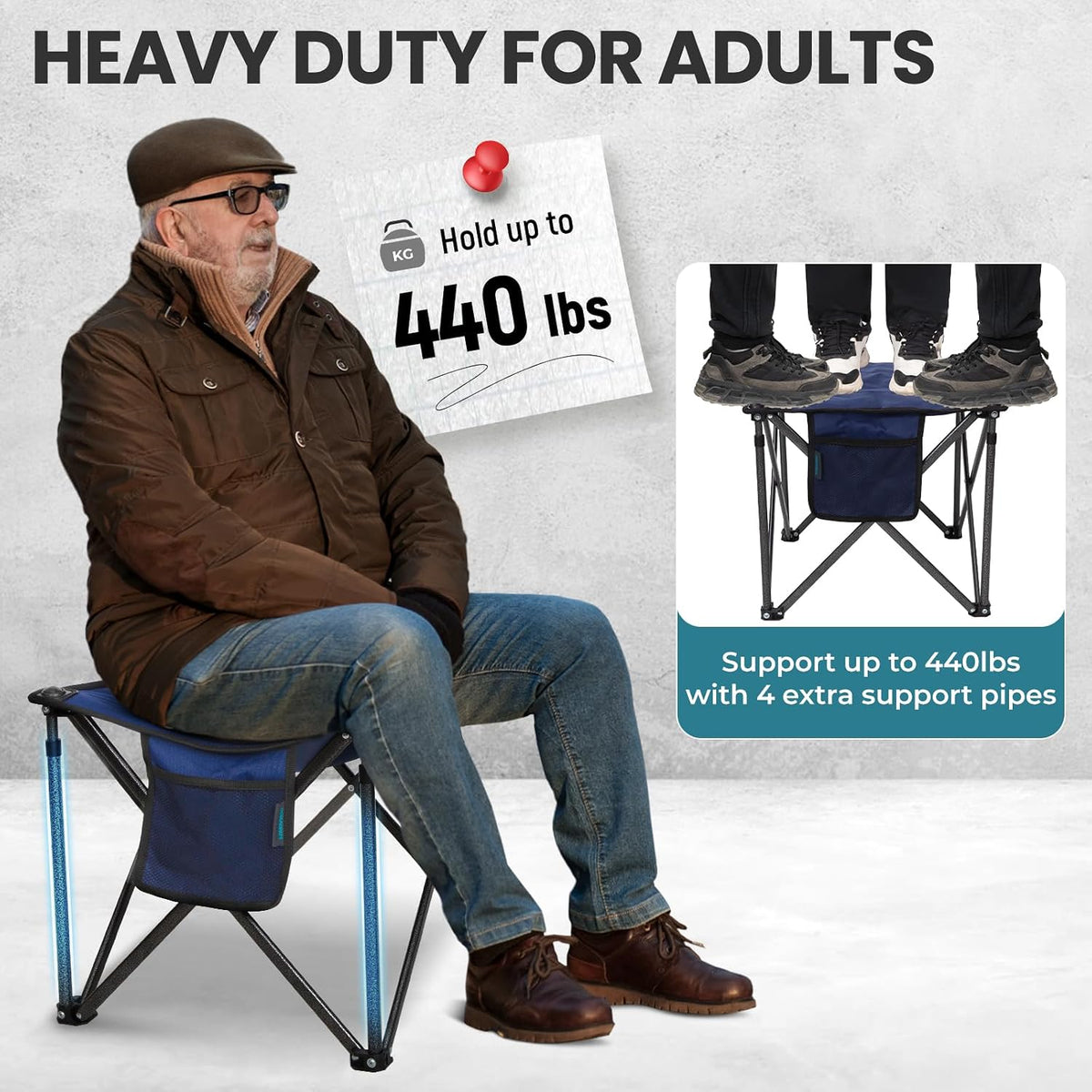 Folding Camping Stool, 18.1 Inch Oversized Foot Rest Stools 330Lbs