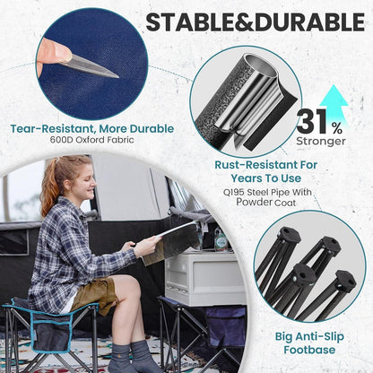 Folding Camping Stool, 18.1 Inch Oversized Foot Rest Stools 330Lbs