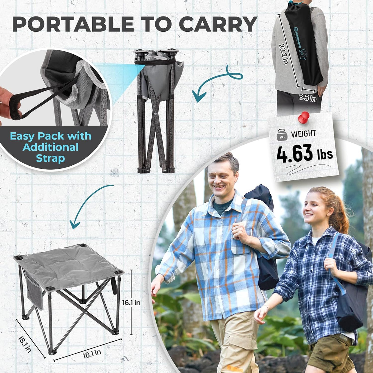 Folding Camping Stool, 18.1 Inch Oversized Foot Rest Stools 330Lbs