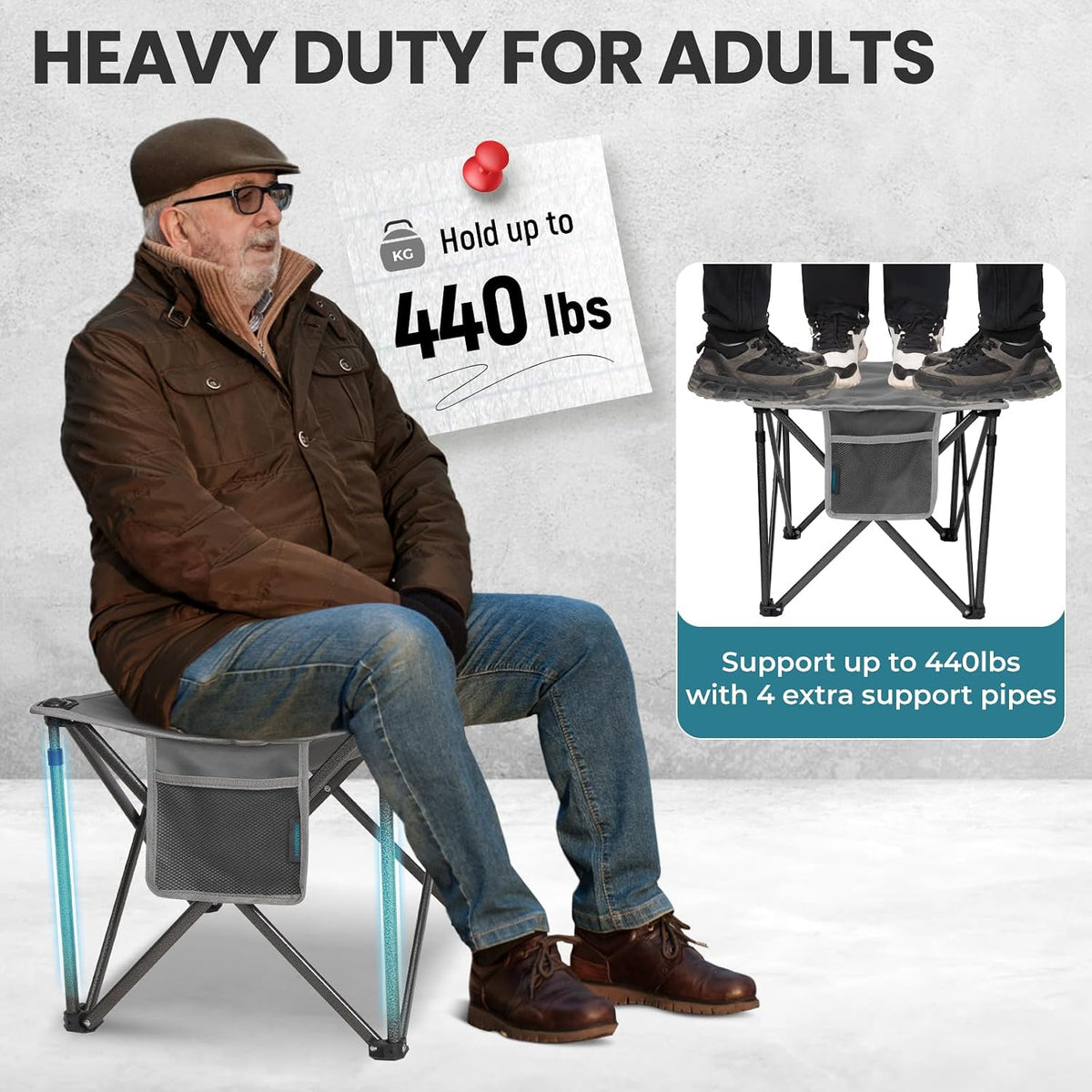 Folding Camping Stool, 18.1 Inch Oversized Foot Rest Stools 330Lbs