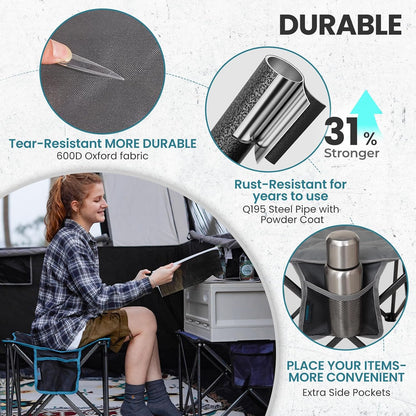 Folding Camping Stool, 18.1 Inch Oversized Foot Rest Stools 330Lbs